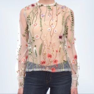 Few Moda Sheer Mesh Floral Embroidered Blouse